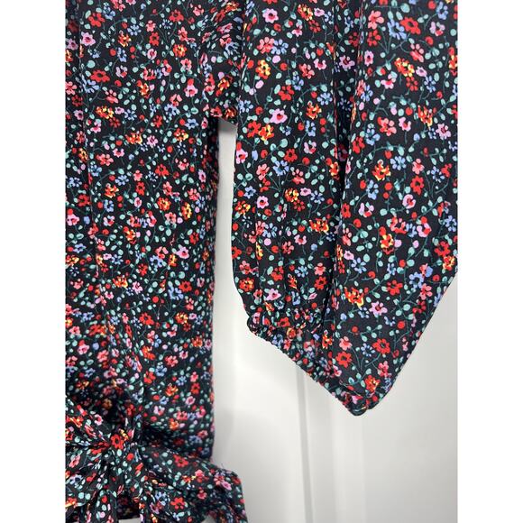 Madewell Floral Silk Long-Sleeve Wrap Top sz XS - Picture 5 of 6